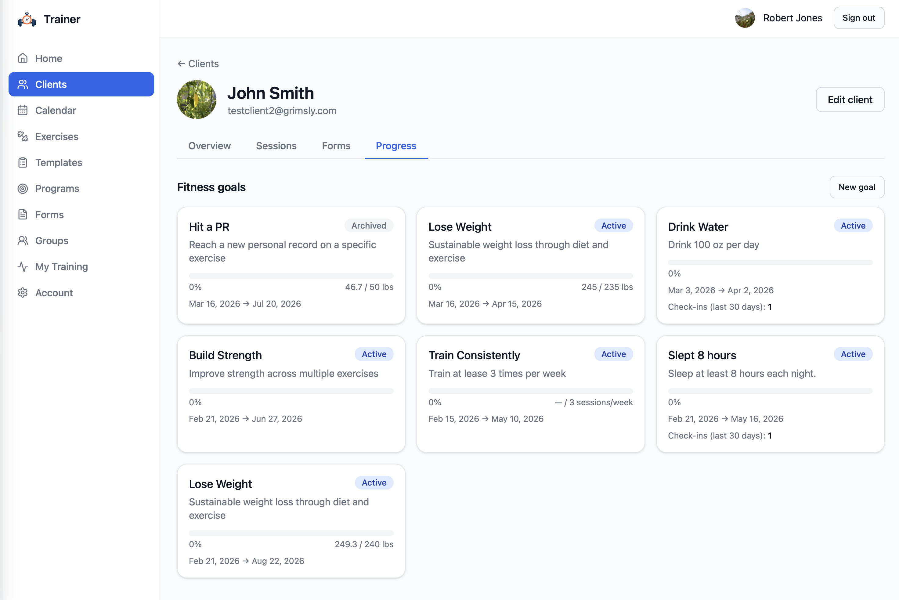 Client measurements and charts